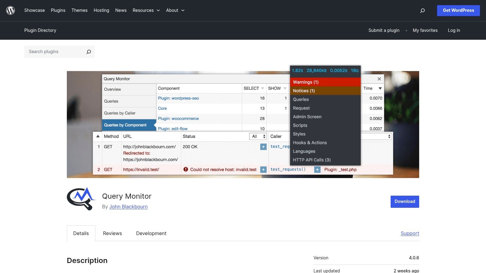 Screenshot from https://wordpress.org/plugins/query-monitor/