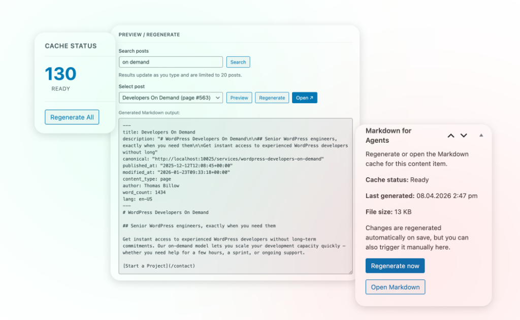 Markdown for AI agents WordPress plugin IMADO