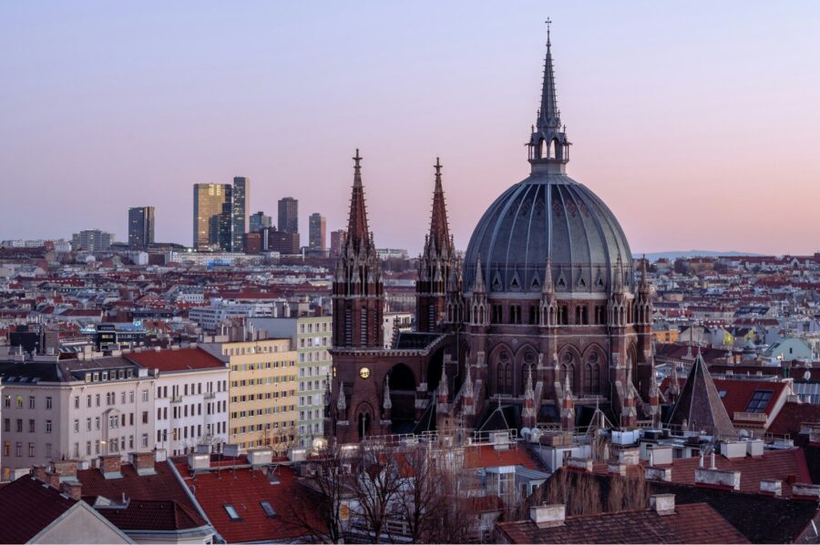 a view of a city from a high point of view